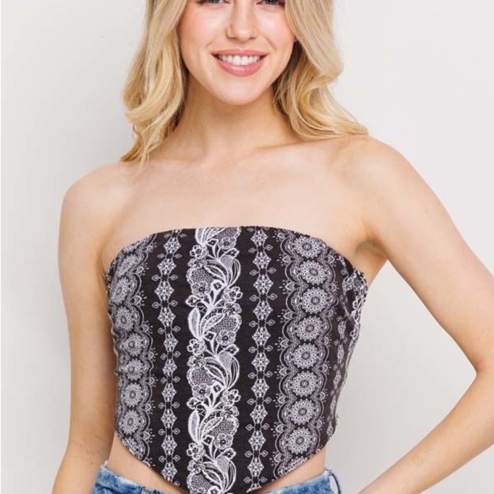 Black Bohemian Tie Back Crop Top NWT